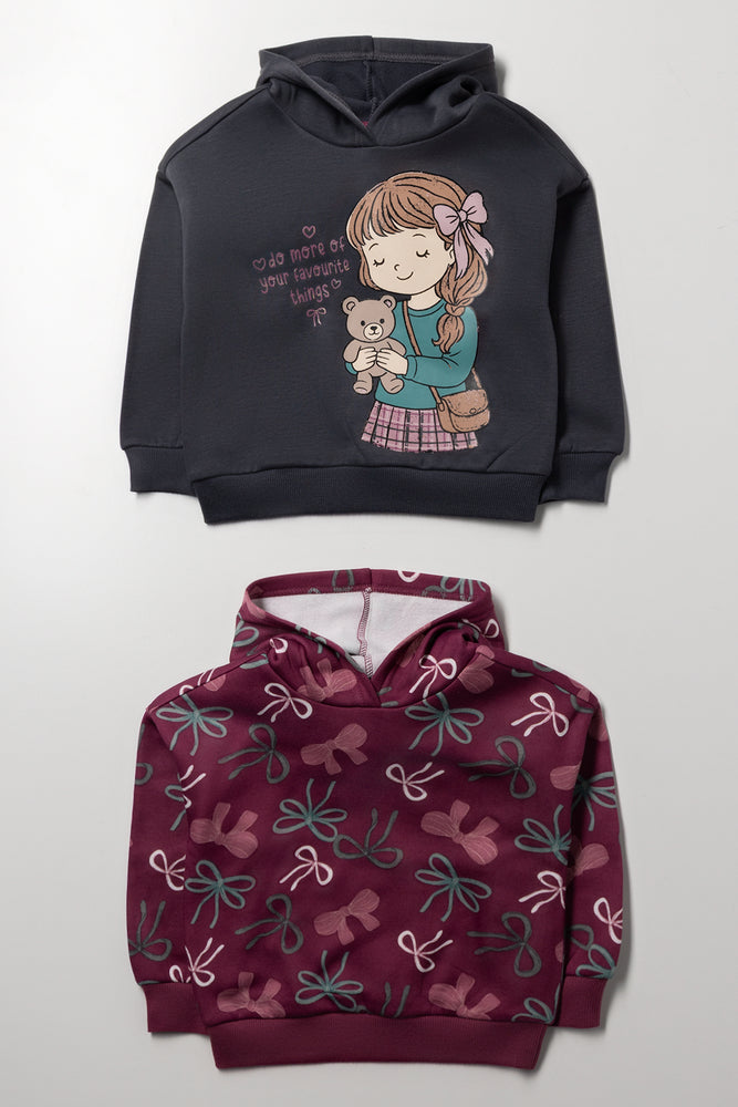 2 Pack Girl Hoodies Dark Grey And Burgundy