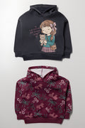 2 Pack Girl Hoodies Dark Grey And Burgundy