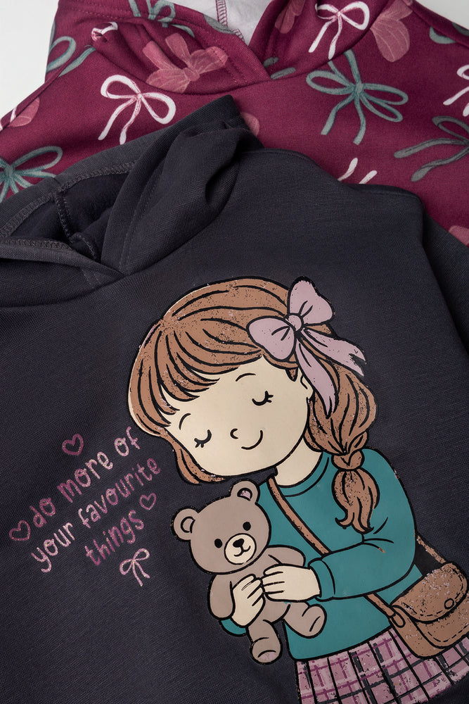 2 Pack Girl Hoodies Dark Grey And Burgundy (1)