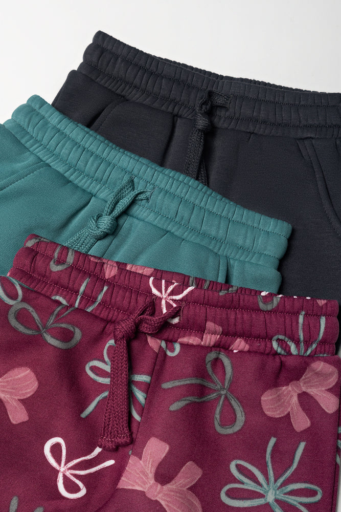 3 Pack Bow Trackpants Dark Grey, Teal And Plum (1)