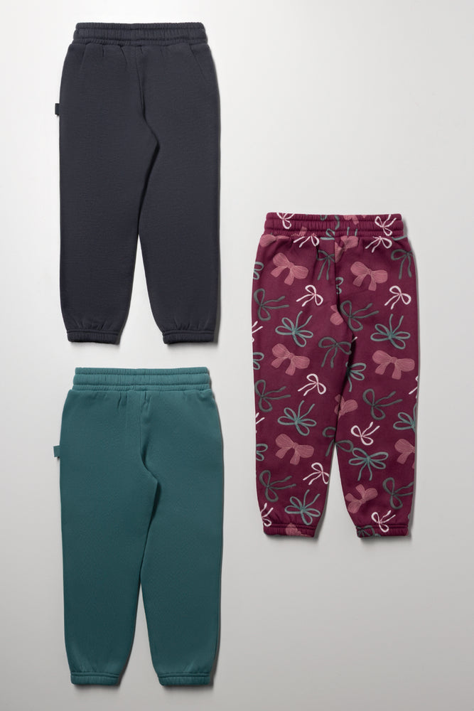 3 Pack Bow Trackpants Dark Grey, Teal And Plum (2)