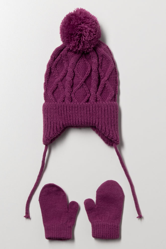 Hat And Mittens Set Magenta