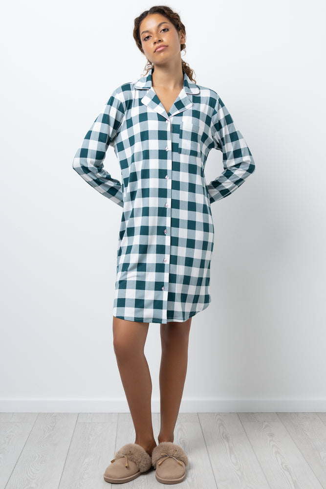 Check Button Up Sleepshirt Green