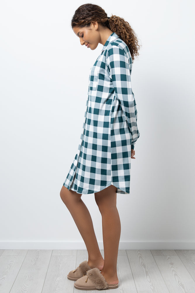 Check Button Up Sleepshirt Green