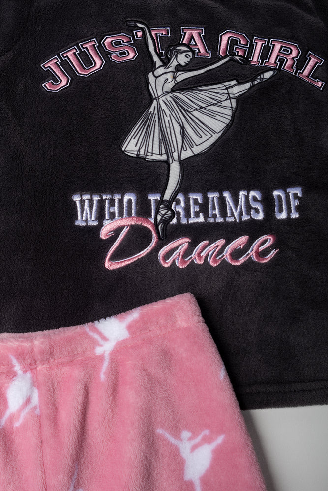 Fleece Pyjama Set Pink & Charcoal (1)