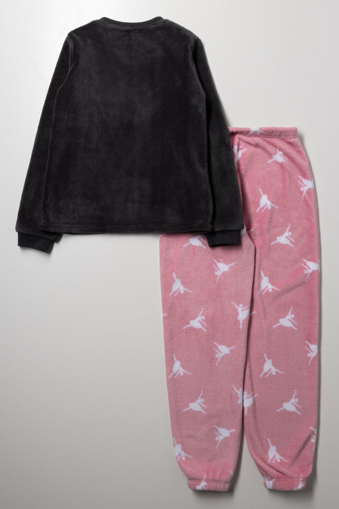 Fleece Pyjama Set Pink & Charcoal (2)
