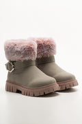 Fur Trim Boots Grey