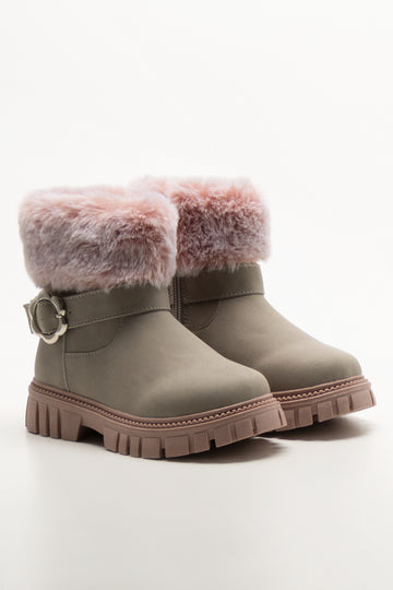Fur Trim Boots Grey