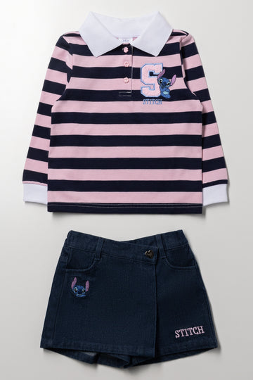 Stitch Golfer And Denim Skirt Set