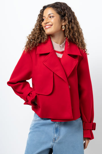 Cropped Melton Coat Red