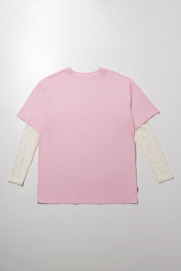 Oversized Lace Detail Top Pink