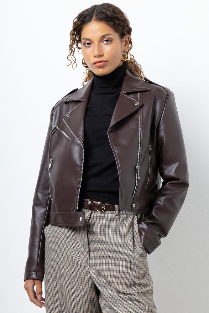 Boxy Biker Jacket Chocolate Brown