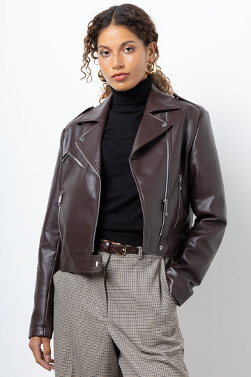 Boxy Biker Jacket Chocolate Brown