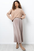 Satin Pleated Maxi Skirt Natural