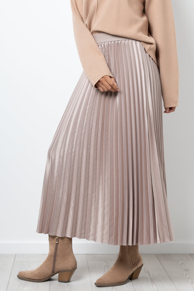 Satin Pleated Maxi Skirt Natural (1)