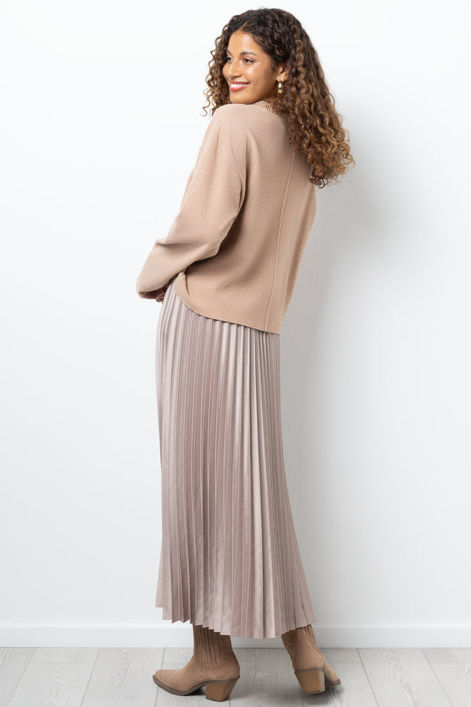 Satin Pleated Maxi Skirt Natural (2)