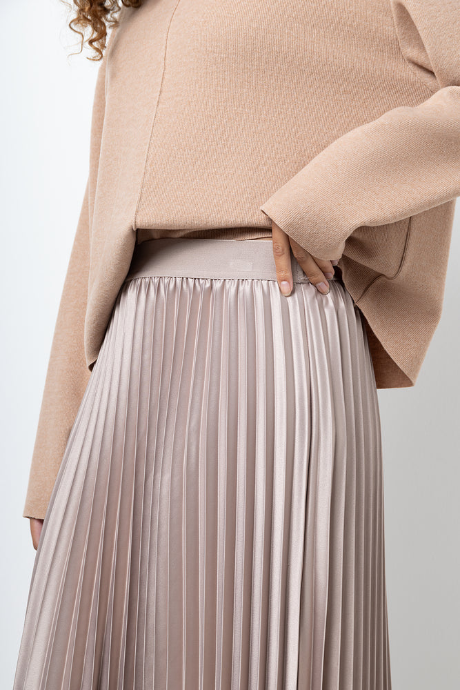 Satin Pleated Maxi Skirt Natural (3)