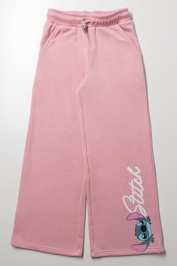 Stitch Wide Leg Trackpants Pink