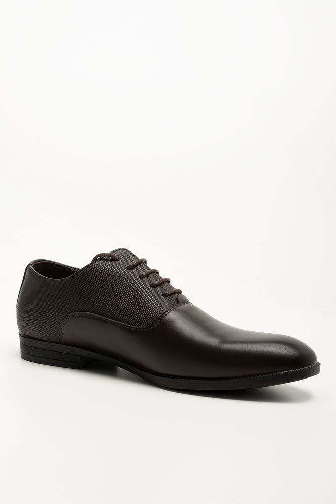 Embossed Panel Lace Up Shoes Brown (1)