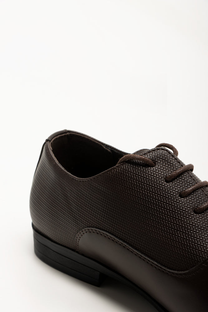 Embossed Panel Lace Up Shoes Brown (3)