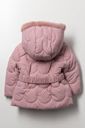 Hooded Parka Jacket With Bow Belt Pink (2)