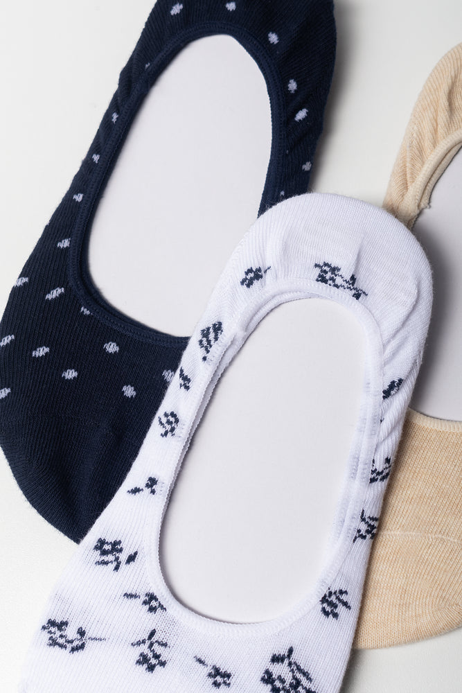 3 Pack Footliners Navy, White And Natural (1)