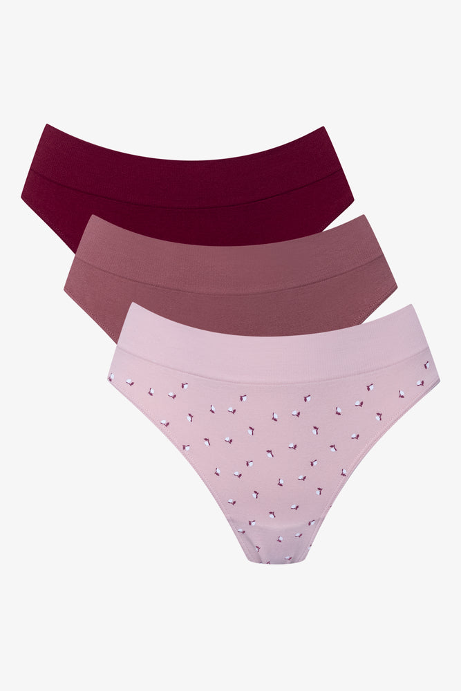 3 Pack Floral Seamfree Thongs Pink