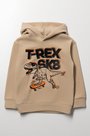 T-Rex Printed Hoodie Stone