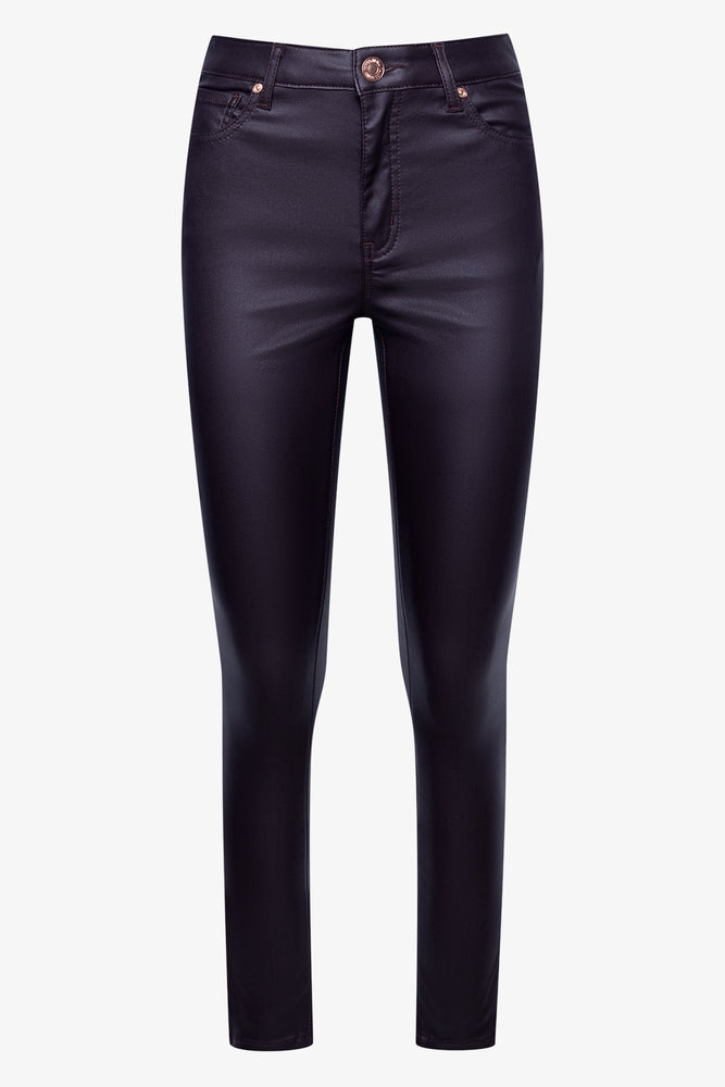 Coated Skinny Denim Jeans Dark Brown