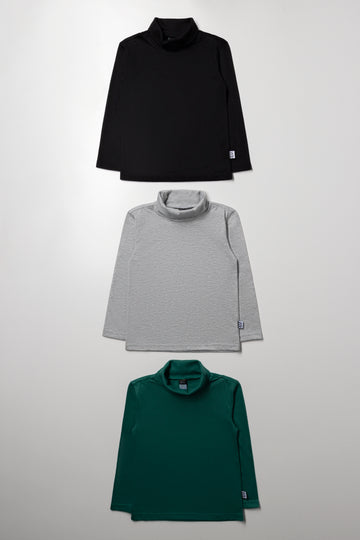 3 Pack Polonecks Black, Grey And Green