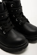 Heart Studded Lace Up Boots Black (2)