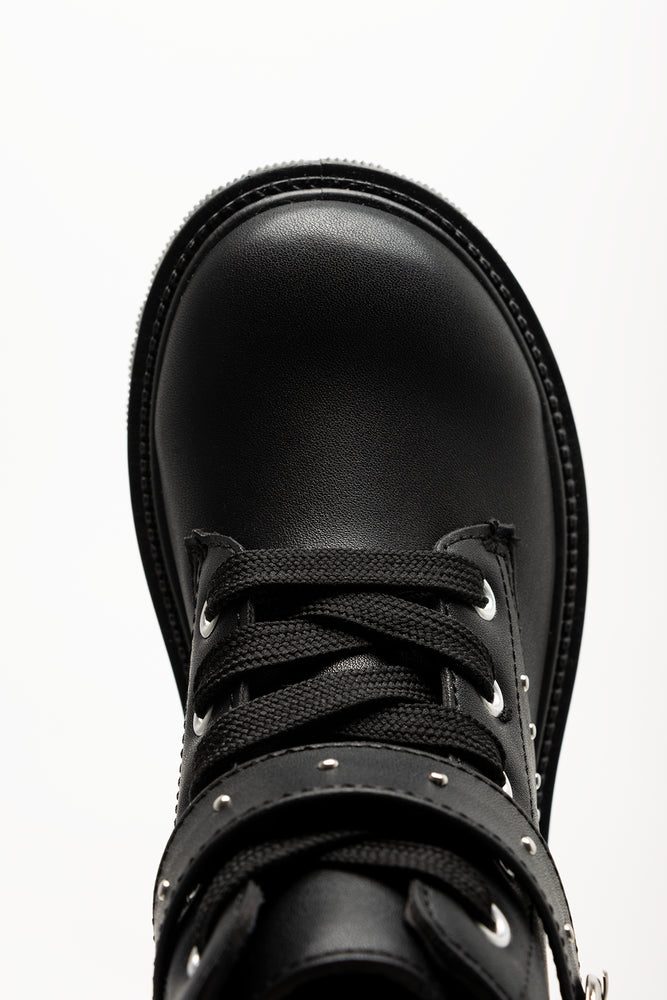 Heart Studded Lace Up Boots Black (4)