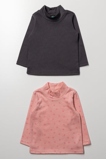 2 Pack Turtle Neck T-Shirts Brown And Pink