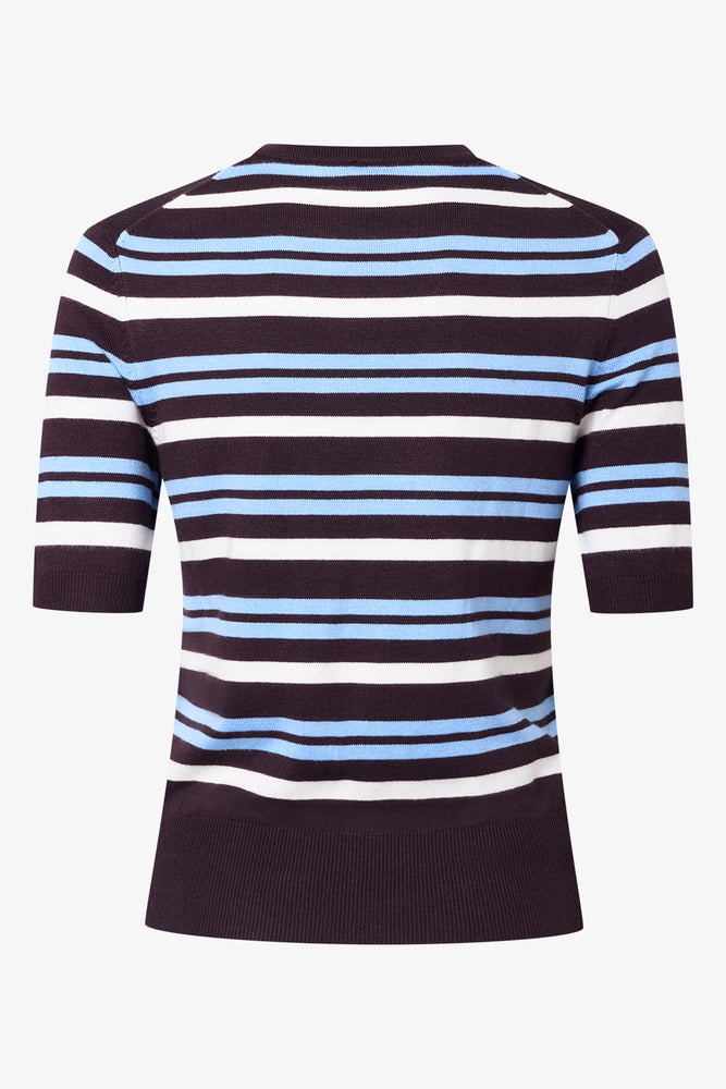 Stripe Ballerina Sleeve Top Brown And Blue (1)