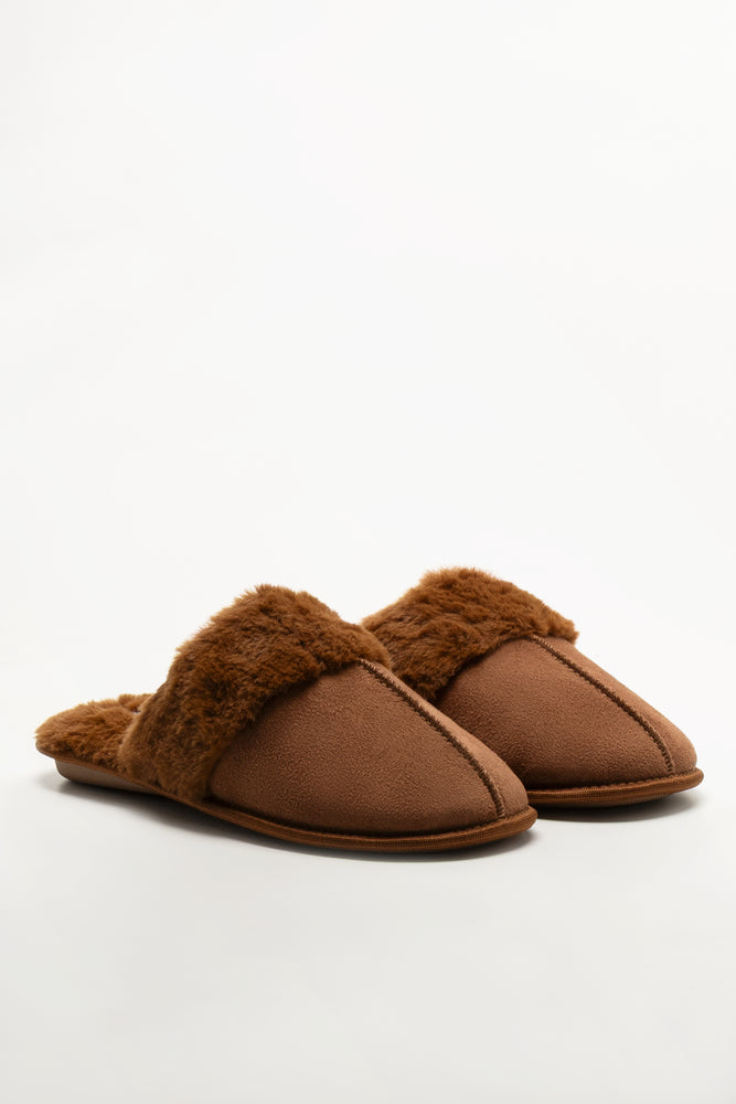 Seam Fur Slippers Rust