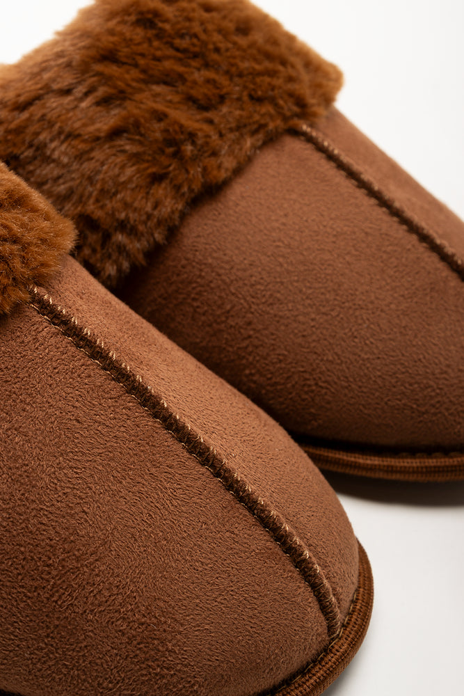 Seam Fur Slippers Rust (2)