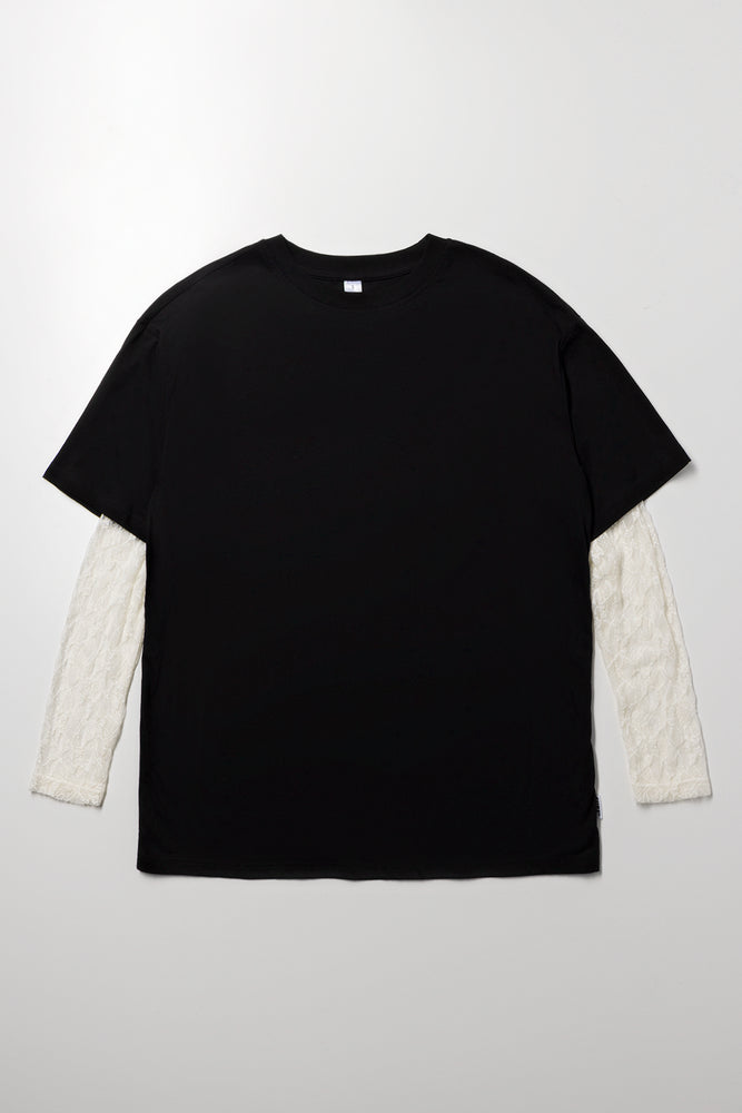 Oversized Lace Detail Top Black