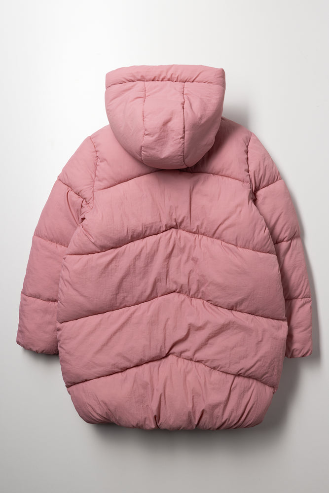 Crinkle Longline Puffer Jacket Pink (2)