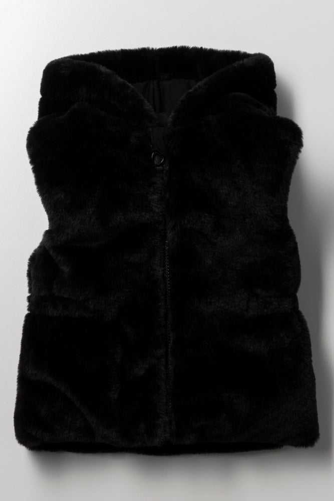 Fur Sleeveless Jacket Black