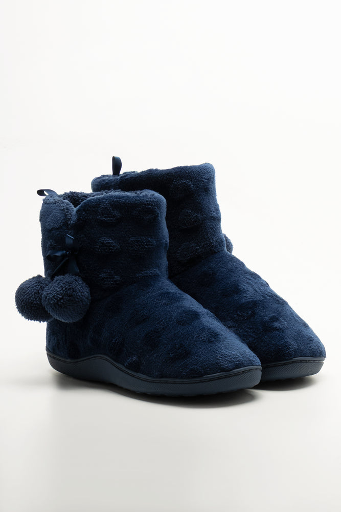 Heart Plush Boot Slippers Navy