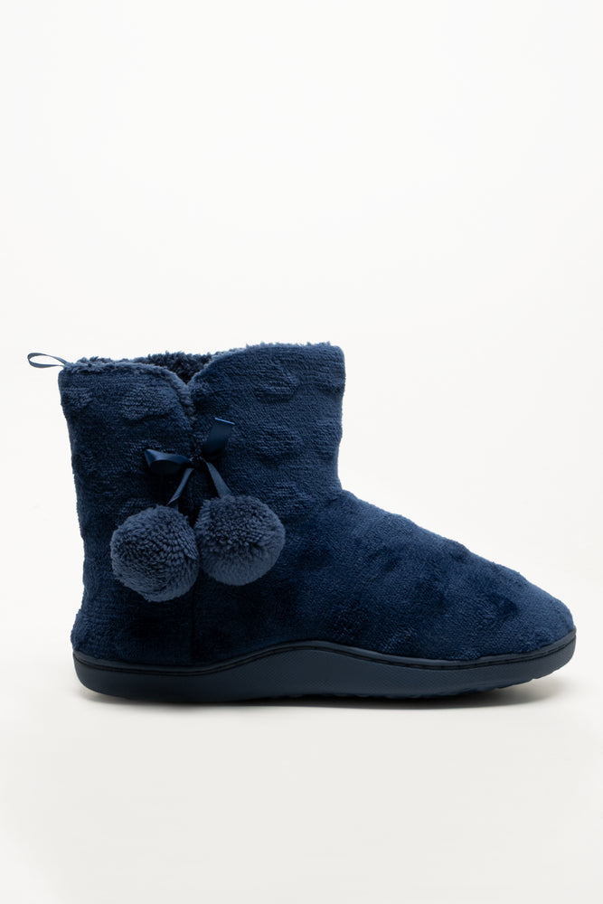 Heart Plush Boot Slippers Navy
