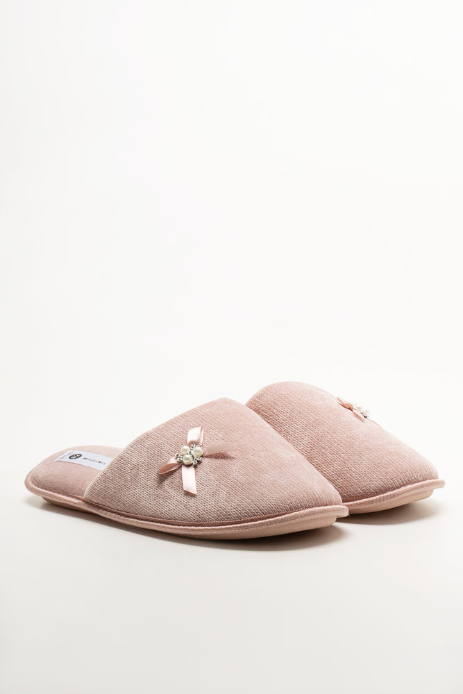 Pearl Trim Slippers Light Pink