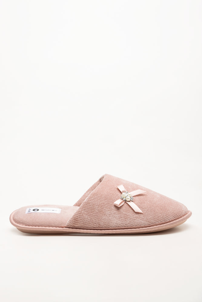 Pearl Trim Slippers Light Pink