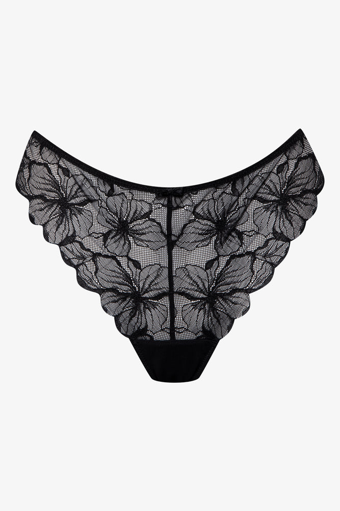 Black Floral Lace Thong