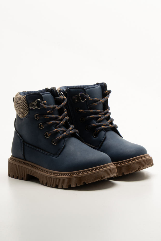 Collar Lace Up Boots Navy