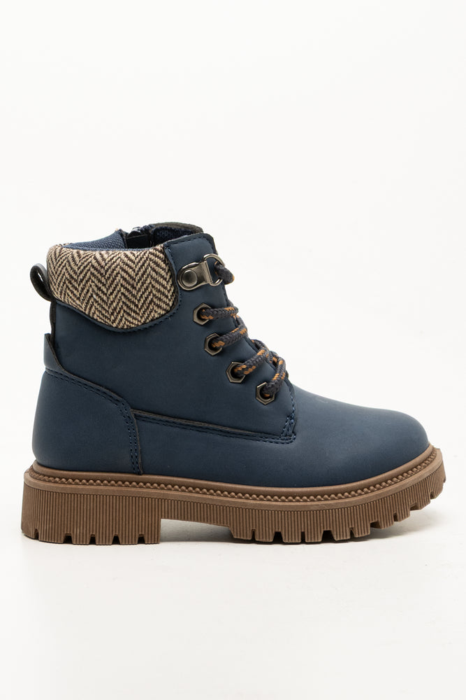 Collar Lace Up Boots Navy