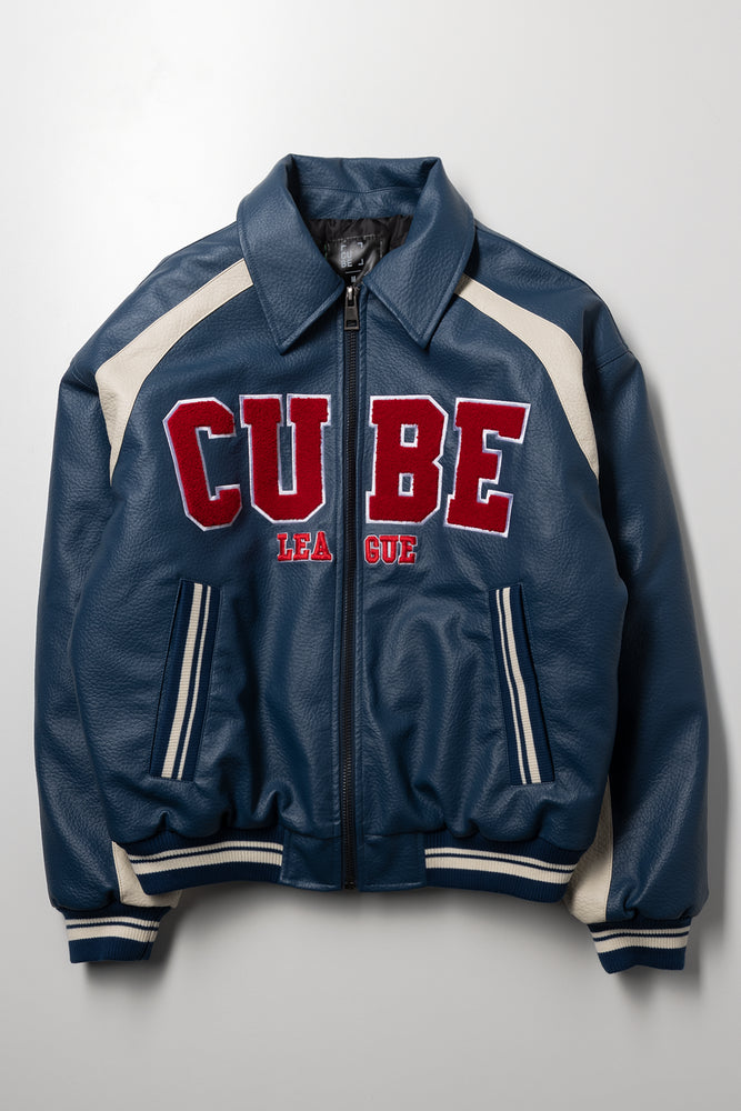 Cube Collared Bomber Jacket Blue