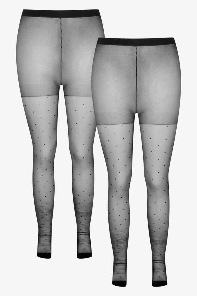 2 Pack Silky Jacquard Print Hosiery Black
