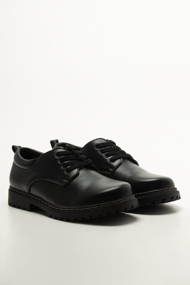 Boys Black Leather School Shoes