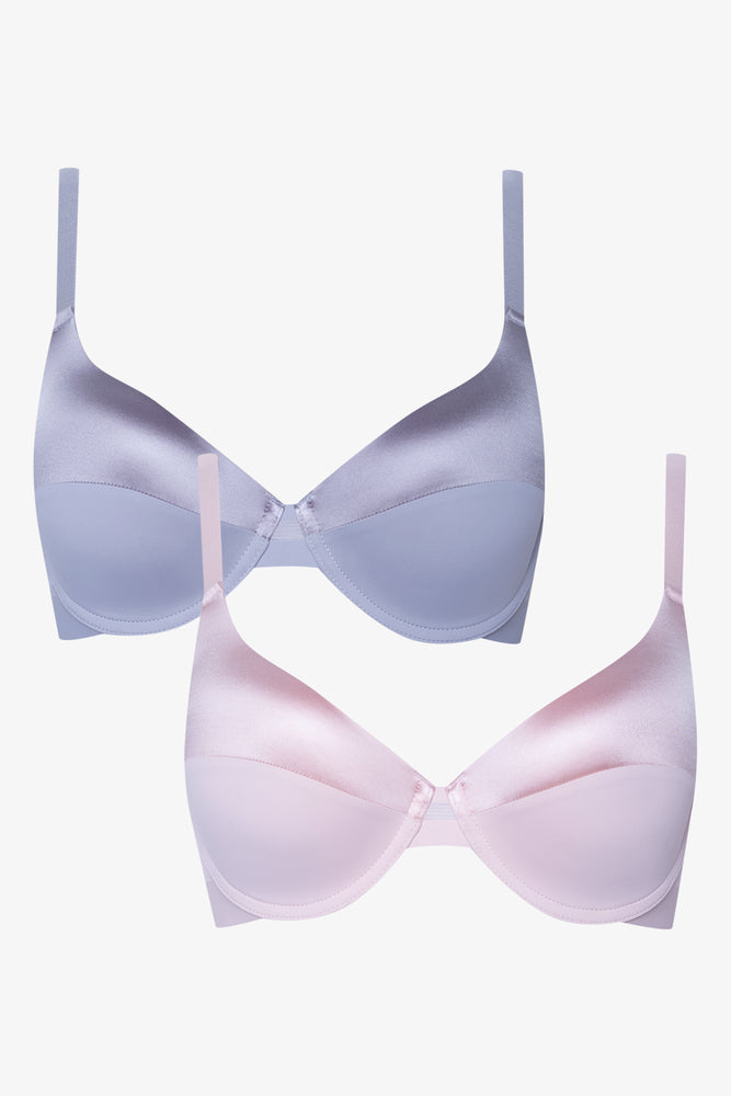 Satin Feel T-Shirt Bras Pink & Blue